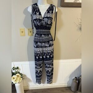 Navy Elephant Print Jumpsuit